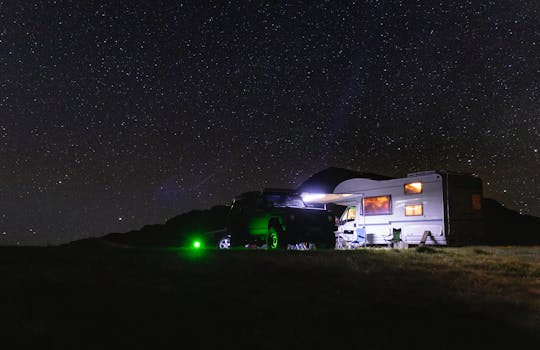 Stunning night camping scene in Montenegro under a vibrant starry sky, highlighting tranquility and adventure.